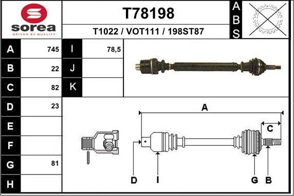 EAI T78198 - Приводний вал autocars.com.ua