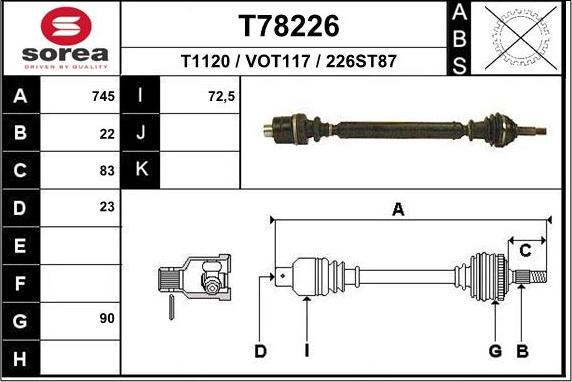 EAI T78226 - Приводний вал autocars.com.ua