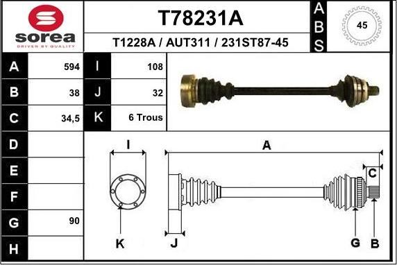 EAI T78231A - Приводний вал autocars.com.ua