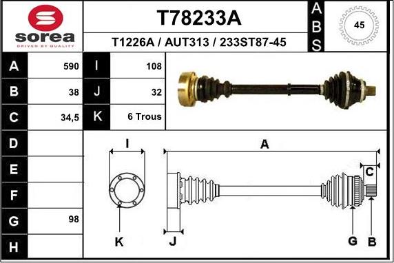 EAI T78233A - Приводний вал autocars.com.ua