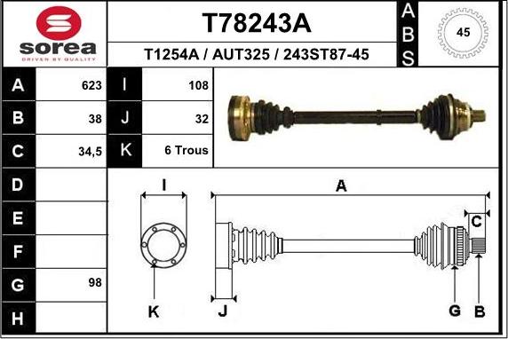 EAI T78243A - Приводний вал autocars.com.ua