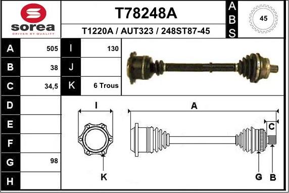 EAI T78248A - Приводний вал autocars.com.ua