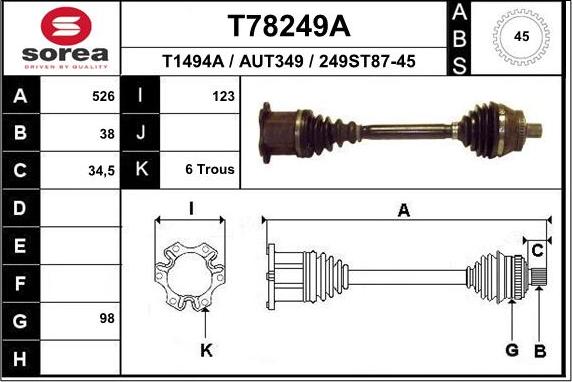 EAI T78249A - Приводний вал autocars.com.ua