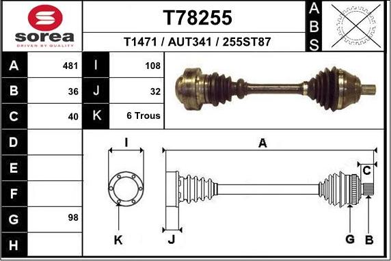 EAI T78255 - Приводний вал autocars.com.ua