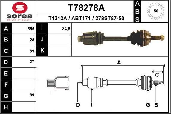 EAI T78278A - Приводний вал autocars.com.ua