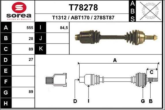 EAI T78278 - Приводний вал autocars.com.ua