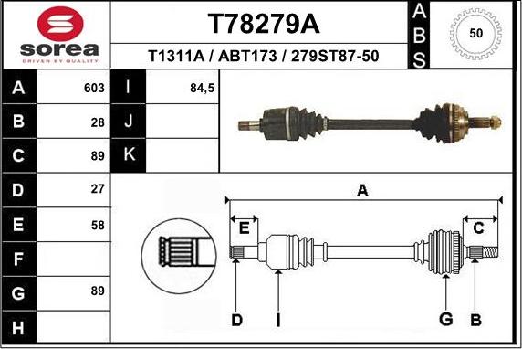 EAI T78279A - Приводний вал autocars.com.ua