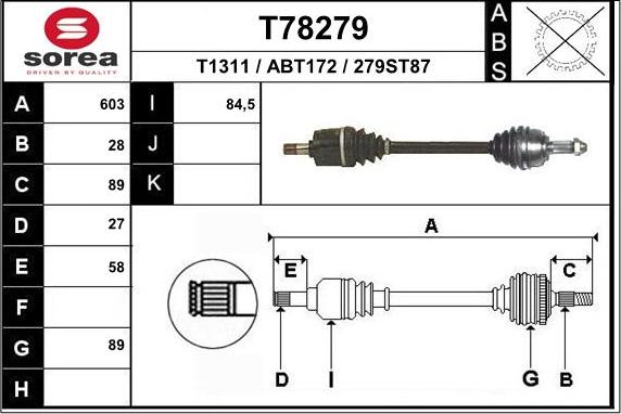 EAI T78279 - Приводний вал autocars.com.ua