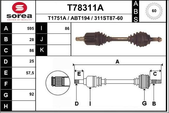 EAI T78311A - Приводний вал autocars.com.ua