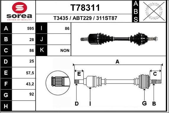 EAI T78311 - Приводний вал autocars.com.ua