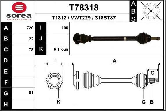 EAI T78318 - Приводний вал autocars.com.ua