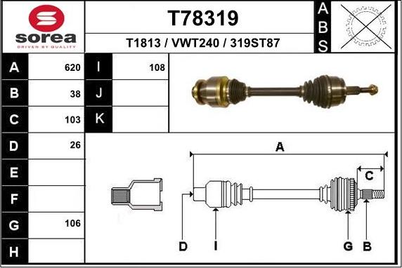 EAI T78319 - Приводний вал autocars.com.ua