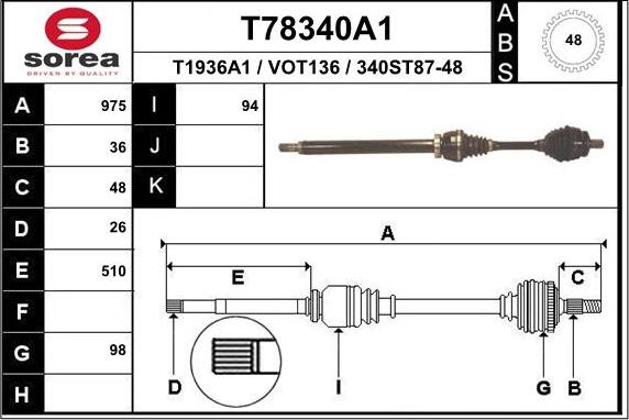 EAI T78340A1 - Приводний вал autocars.com.ua