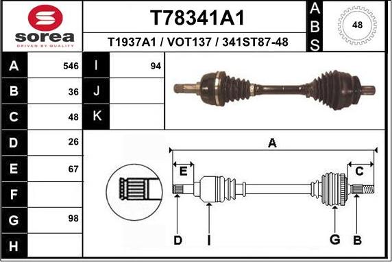 EAI T78341A1 - Приводний вал autocars.com.ua