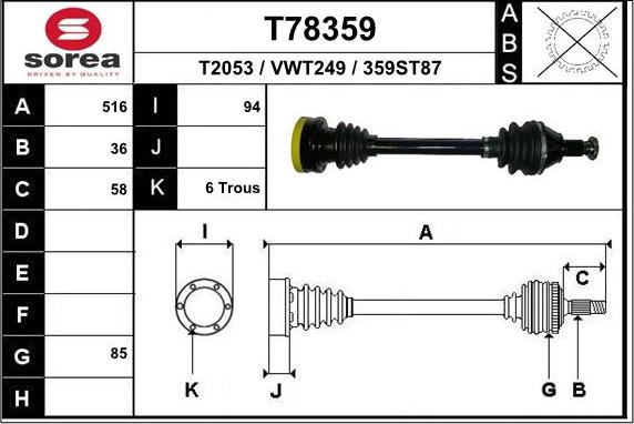 EAI T78359 - Приводной вал avtokuzovplus.com.ua