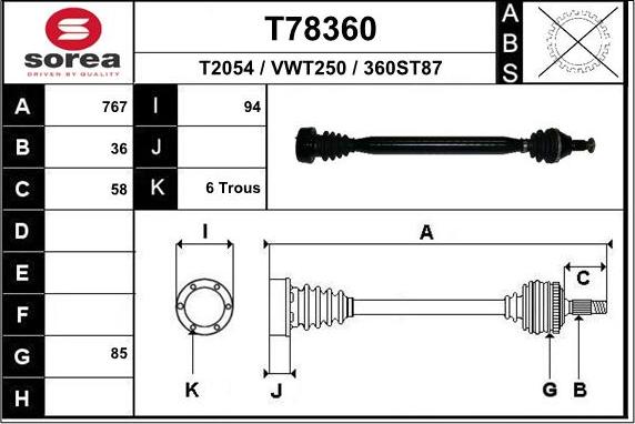 EAI T78360 - Приводной вал avtokuzovplus.com.ua