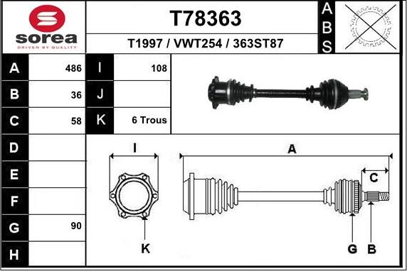 EAI T78363 - Приводний вал autocars.com.ua