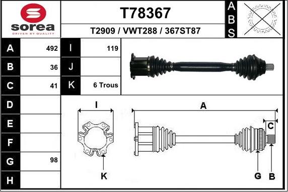 EAI T78367 - Приводний вал autocars.com.ua