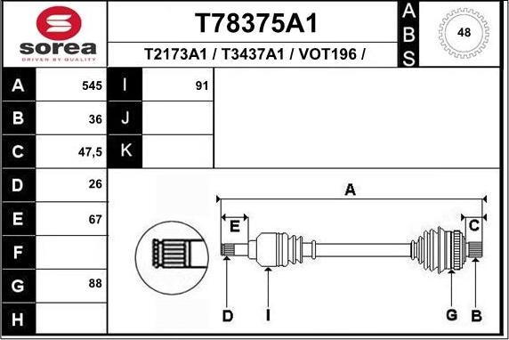 EAI T78375A1 - Приводний вал autocars.com.ua