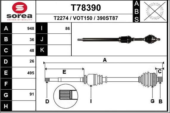 EAI T78390 - Приводний вал autocars.com.ua