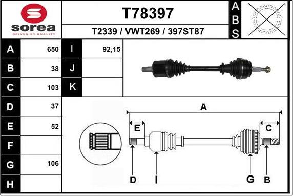 EAI T78397 - Приводной вал avtokuzovplus.com.ua