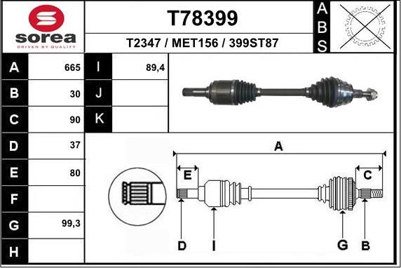 EAI T78399 - Приводний вал autocars.com.ua