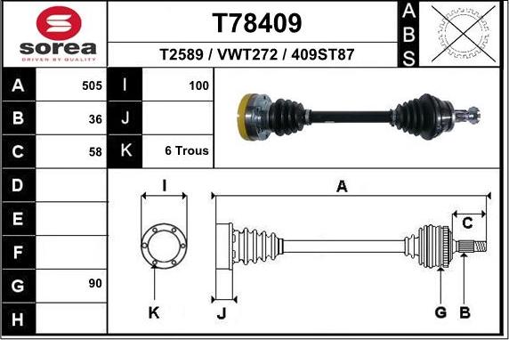 EAI T78409 - Приводний вал autocars.com.ua