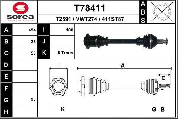 EAI T78411 - Приводной вал avtokuzovplus.com.ua