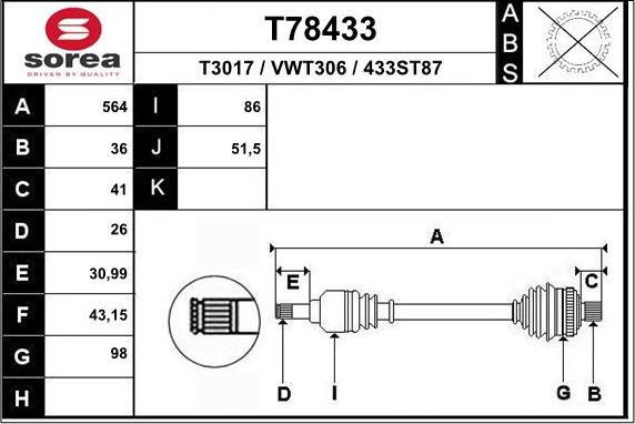 EAI T78433 - Приводний вал autocars.com.ua