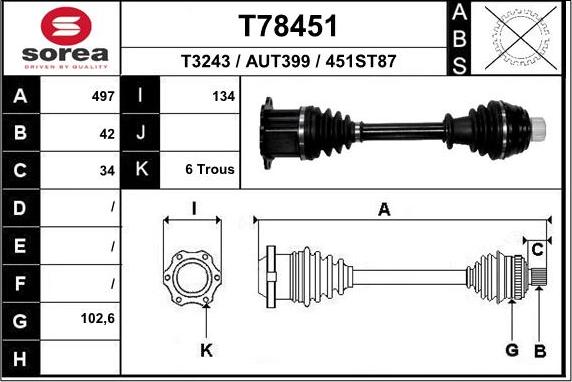 EAI T78451 - Приводний вал autocars.com.ua