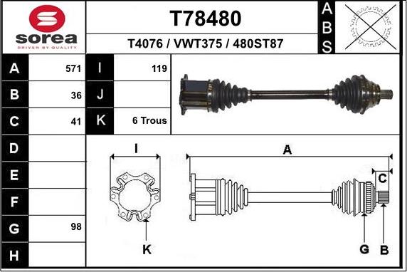 EAI T78480 - Приводной вал avtokuzovplus.com.ua