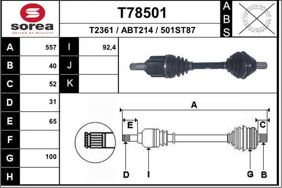 EAI T78501 - Приводний вал autocars.com.ua