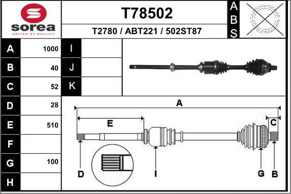 EAI T78502 - Приводний вал autocars.com.ua