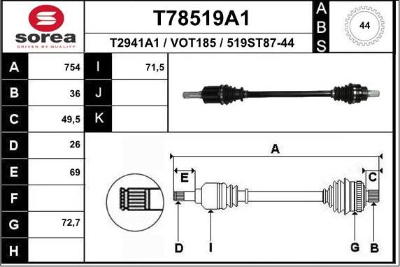 EAI T78519A1 - Приводний вал autocars.com.ua