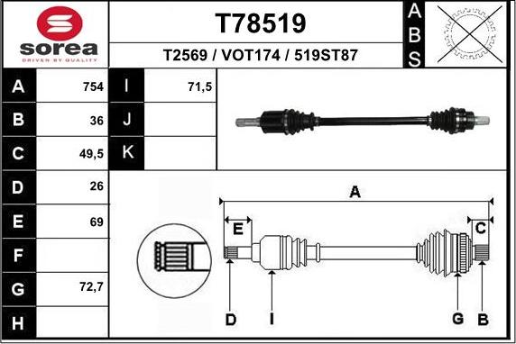 EAI T78519 - Приводний вал autocars.com.ua