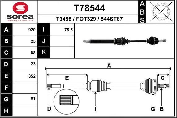 EAI T78544 - Приводний вал autocars.com.ua