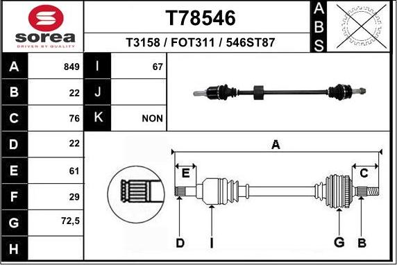 EAI T78546 - Приводной вал avtokuzovplus.com.ua