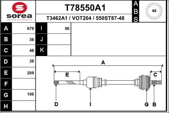 EAI T78550A1 - Приводний вал autocars.com.ua