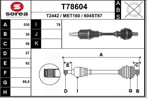 EAI T78604 - Приводний вал autocars.com.ua