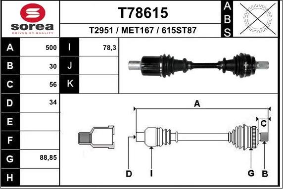 EAI T78615 - Приводний вал autocars.com.ua