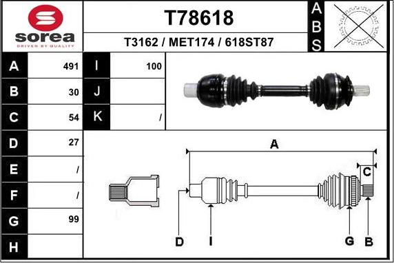 EAI T78618 - Приводний вал autocars.com.ua