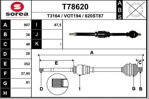 EAI T78620 - Приводний вал autocars.com.ua