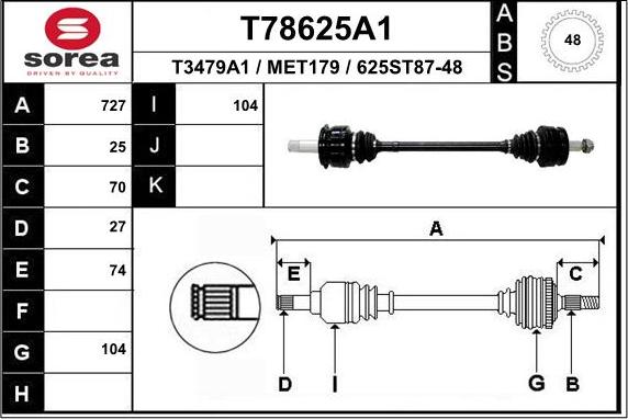 EAI T78625A1 - Приводний вал autocars.com.ua