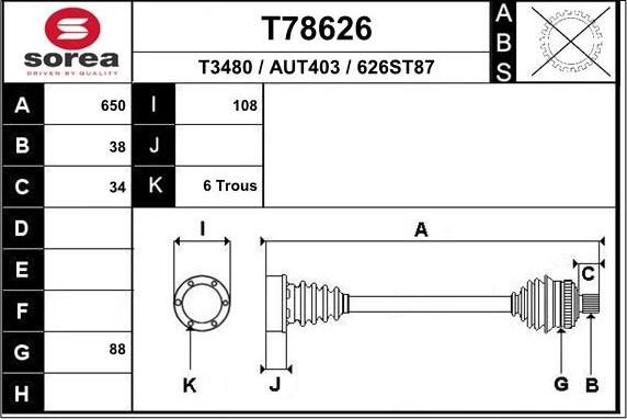 EAI T78626 - Приводной вал avtokuzovplus.com.ua