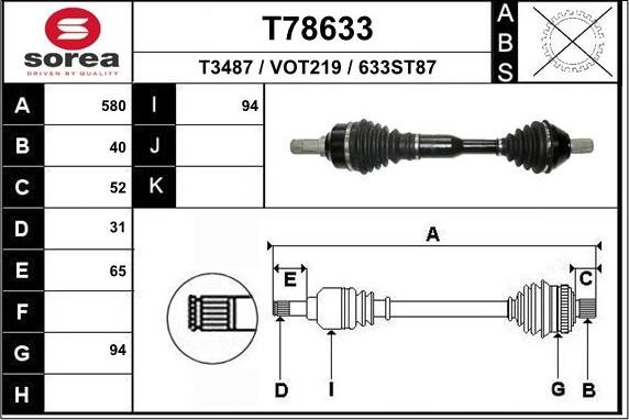 EAI T78633 - Приводний вал autocars.com.ua