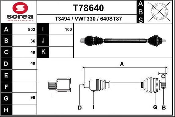 EAI T78640 - Приводний вал autocars.com.ua