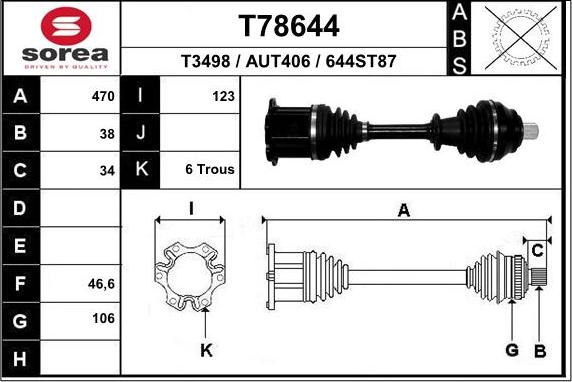 EAI T78644 - Приводний вал autocars.com.ua