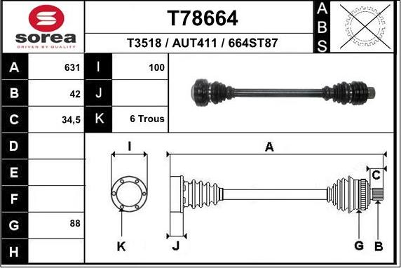 EAI T78664 - Приводний вал autocars.com.ua