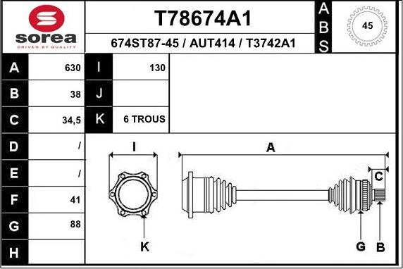 EAI T78674A1 - Приводний вал autocars.com.ua