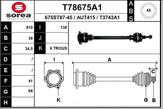 EAI T78675A1 - Приводной вал avtokuzovplus.com.ua